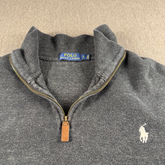 Polo Ralph Lauren Other - Polo Ralph Lauren Mens Quarter Zip Pullover Sweater Charcoal Gray Cotton Large